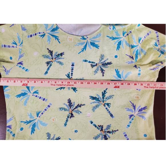 Lulu-B Sequin Beaded Embellished Palm Tree Short Sleeve Top Womens Plus Size 1X - Picture 10 of 11